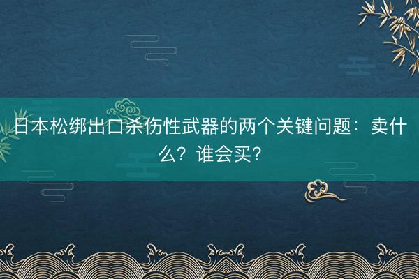 日本松绑出口杀伤性武器的两个关键问题：卖什么？谁会买？