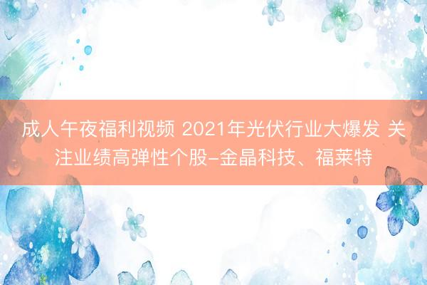 成人午夜福利视频 2021年光伏行业大爆发 关注业绩高弹性个股-金晶科技、福莱特