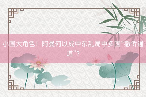 小国大角色！阿曼何以成中东乱局中多国“撤侨通道”？