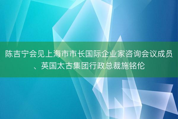 陈吉宁会见上海市市长国际企业家咨询会议成员、英国太古集团行政总裁施铭伦