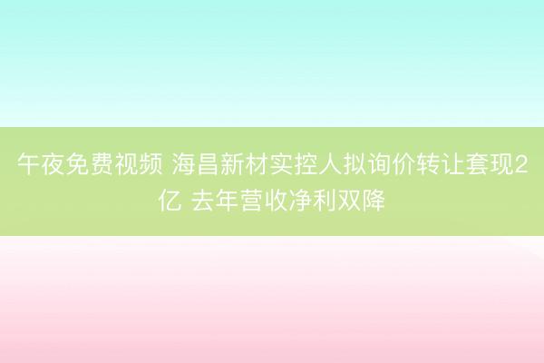 午夜免费视频 海昌新材实控人拟询价转让套现2亿 去年营收净利双降