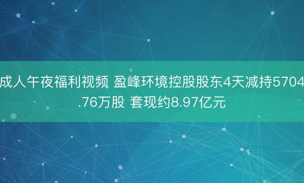 成人午夜福利视频 盈峰环境控股股东4天减持5704.76万股 套现约8.97亿元