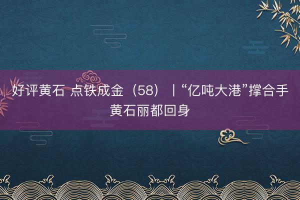 好评黄石 点铁成金（58）丨“亿吨大港”撑合手黄石丽都回身
