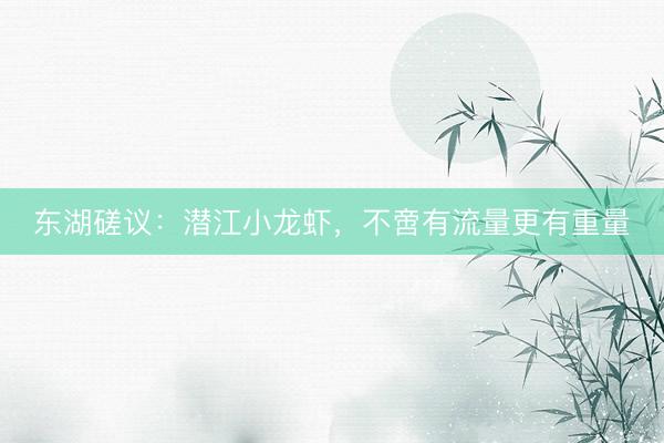 东湖磋议：潜江小龙虾，不啻有流量更有重量