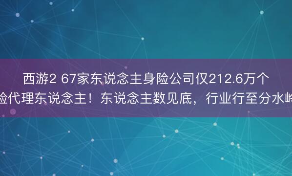 西游2 67家东说念主身险公司仅212.6万个险代理东说念主！东说念主数见底，行业行至分水岭