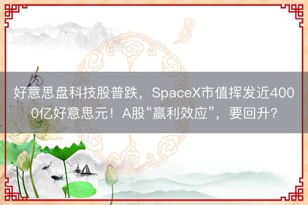 好意思盘科技股普跌，SpaceX市值挥发近4000亿好意思元！A股“赢利效应”，要回升？